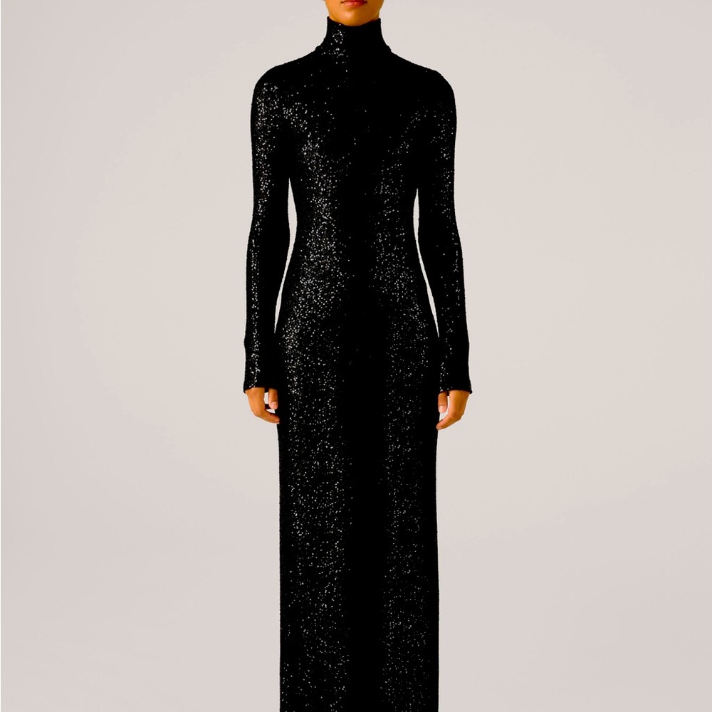 St. John black sequin knit gown